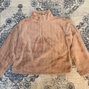 Kohls pink fuzzy crew neck with half zip